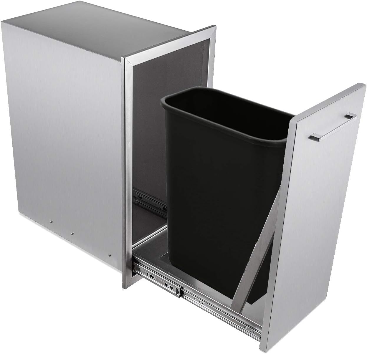 TIANAI 14" Single Pull-Out Trash Drawer Stainless Steel Outdoor Kitchen Trash Drawer Storage for One 10 Gallon Commercial Wastebasket