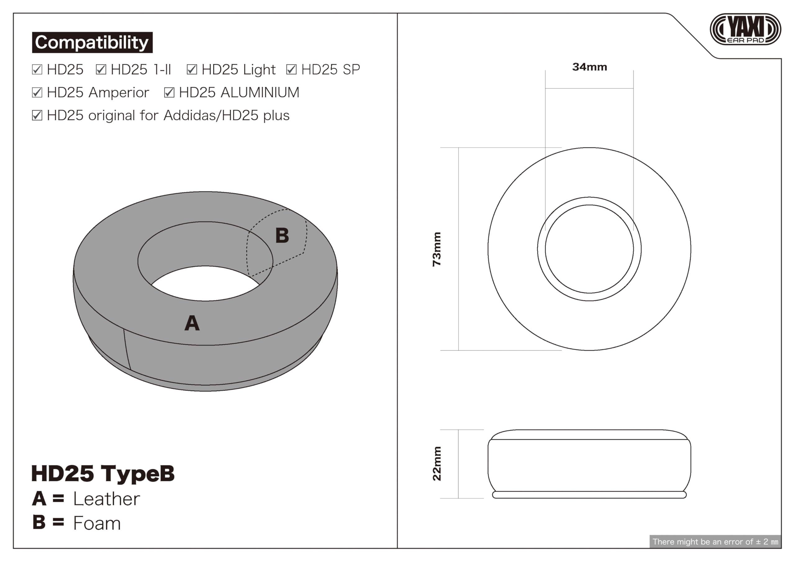Yaxi per HD25 Typeb nero (Ear Pads)