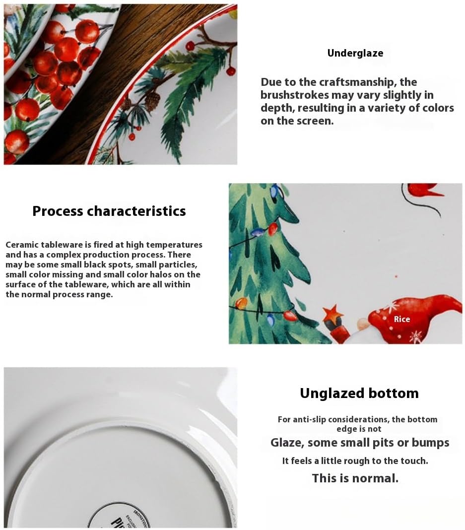 Ceramic Dinner Plates Christmas Underglaze Flat Round Household Dessert Decorative Coffee Cups Mugs Snack Breakfast Bowls Bird'S Nest Salad Fruit Ice Cream Salads Soups Pasta Snacks