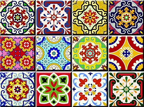 Backsplash Tile Stickers 24PC Set Authentic Traditional Talavera Tiles Stickersl Bathroom & Kitchen Tile Decals Easy to Apply Just Peel and Stick Home Decor 4x4 Inch (Kitchen Decals C55)
