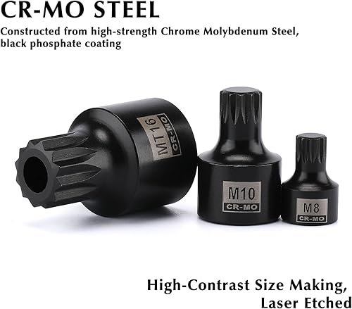 Miniatura 3 de EMENTOL Juego de llaves de vaso cuadrado triple de impacto de perfil bajo, CR-MO, unidad de 1/4", 3/8" y 1/2", 9 piezas de dados cuadrados triples