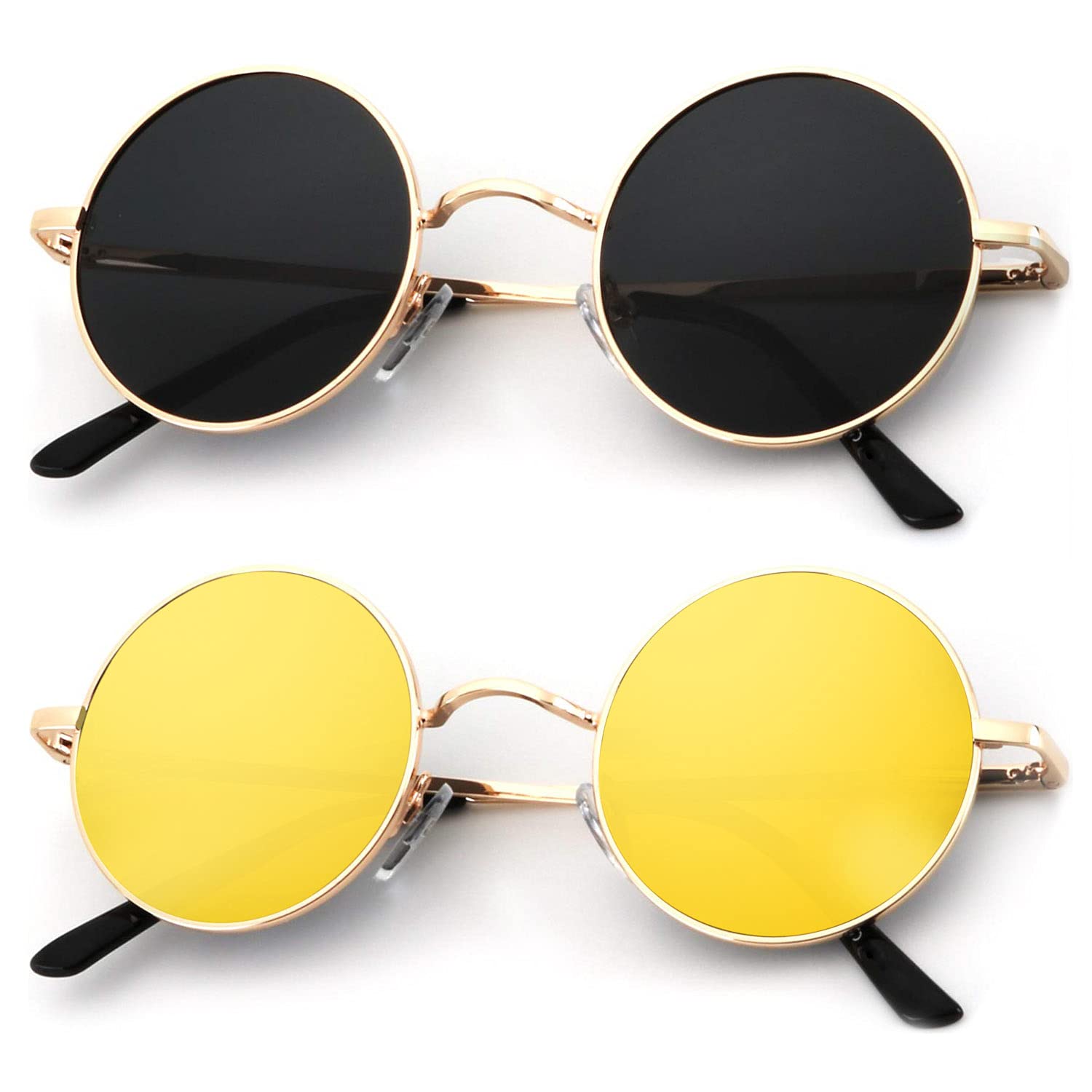 KALIYADI Round Polarized Sunglasses for Men Women Halloween Costume Retro Metal Hippie Circle Style Sun Glasses UV Protection