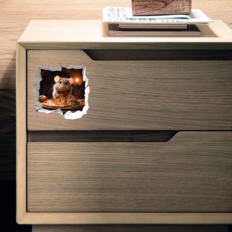 Miniatura 4 de Pegatina de ratón con pizza en agujero de ratón, calcomanía de pared 3D con agujero para ratón, habitación de los niños, aula, hogar, dormitorio,