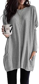 Dokotoo Womens Casual Long Sleeve Shirts Lightweight Sweatshirts Fashion Tunic Tops with Pockets