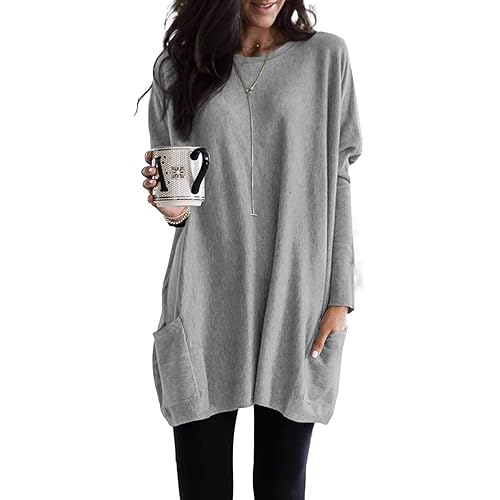 Dokotoo Womens 2024 Fall Outfits Casual Long Sleeve Shirts Lightweight Sweatshirts Fashion Tunic Tops with Pockets