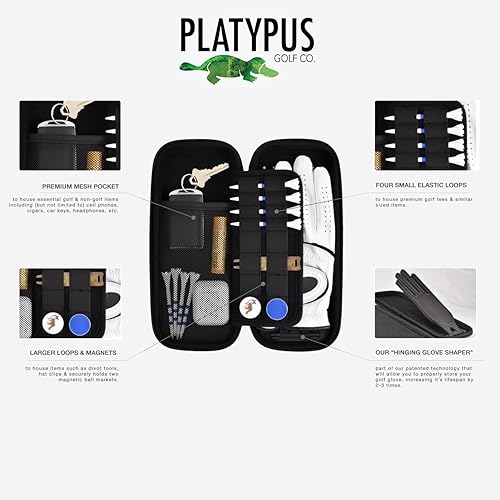 Vista 6 de Platypus Golf Co. Golfing Caddie Hard Travel Case Organizer - Hinging Glove Shaper & Holder - Mesh Pocket & Storage Slots for Phone, Tees, Divot Rojo