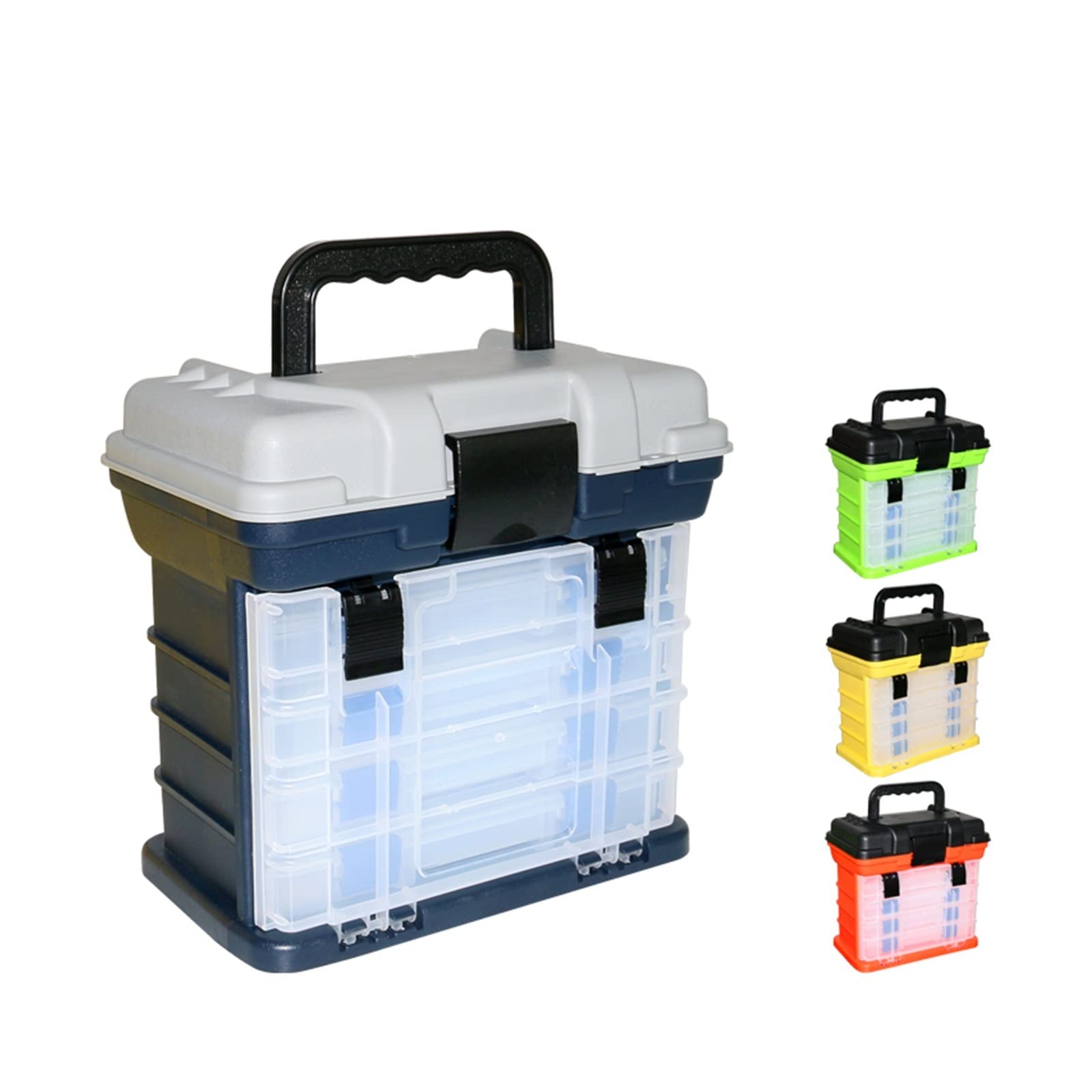 Scatola Porta Attrezzi da Pesca con 4 cassetti, Portatile, con Maniglia, Multistrato, per Esche, 26 x 17 x 26 cm, per riporre ami e lenze.