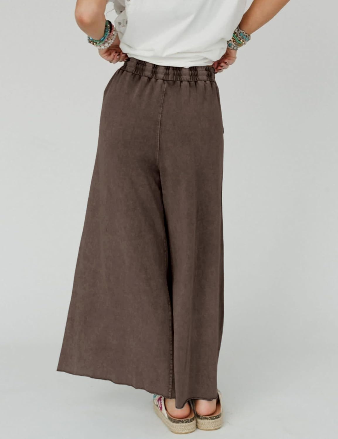 Athlisan Womens Wide Leg Sweatpants Acid Wash Drawstring Waist Cropped Pants Casual Baggy Palazzo Trousers with Pockets