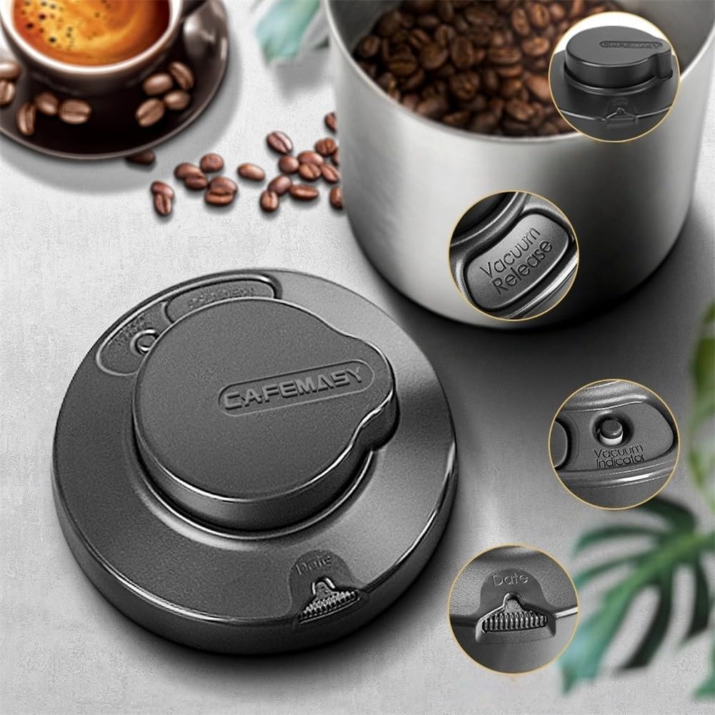 Barattolo per chicchi di caffè con coperchio sottovuoto da 1500 ml, in acciaio inox, ermetico, per uso in cucina, con accesso a bocca larga