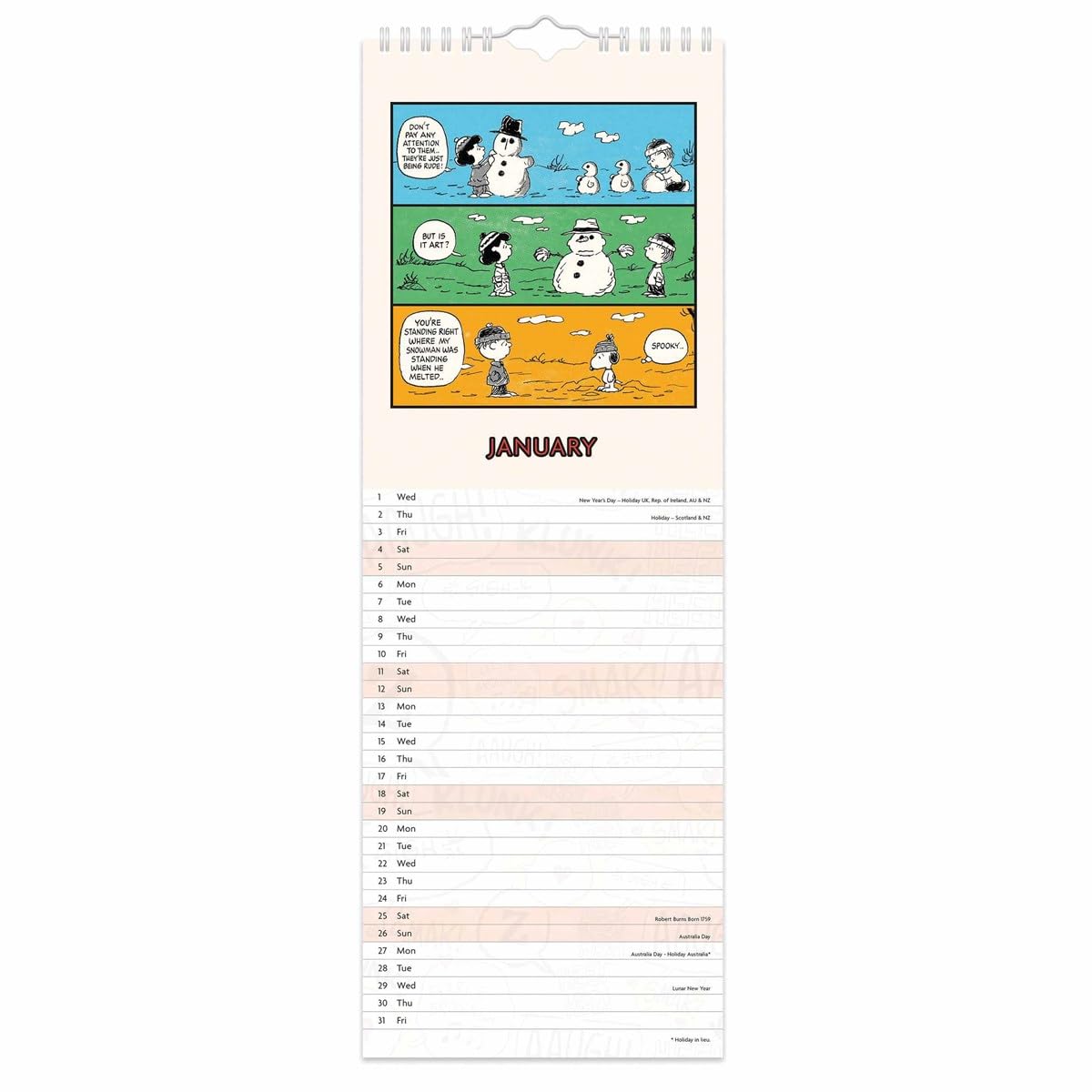 Calendario da parete sottile 2025 Peanuts