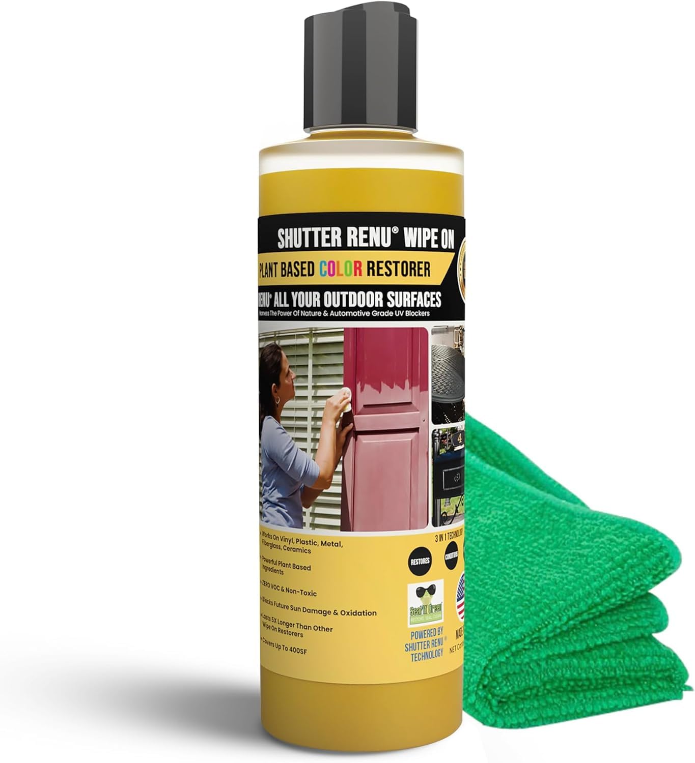 Shutter Renu Wipe On | Advanced Color Restorer & Protectant for Faded Shutters | Plastic Car Trim | Patio Furniture & Outdoor Surfaces | Rejuvenate & Restore Vibrant Color to Weathered Items Easily