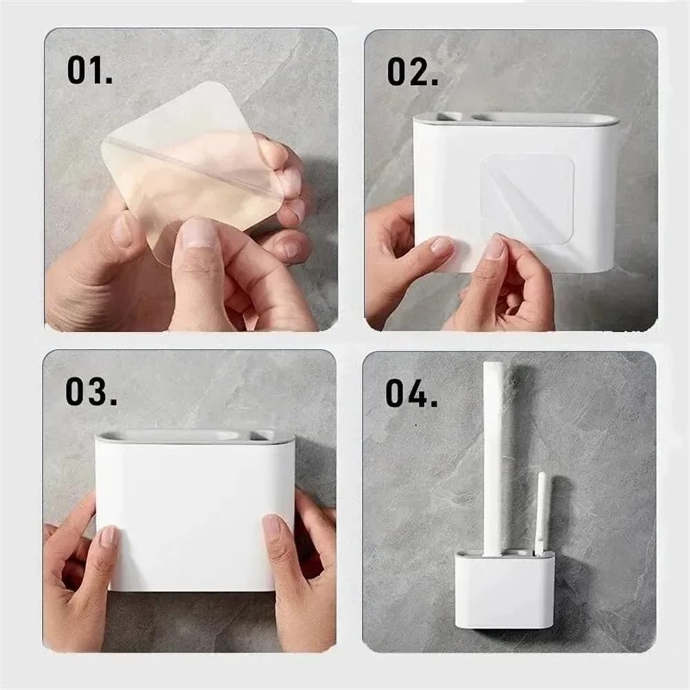 escobilla de baño con cabezal redondo Accesorios de herramientas diarias for el baño, con caja de soporte, cepillo de inodoro de silicona montado en la pared, juego de soporte de goma termoplástica fo
