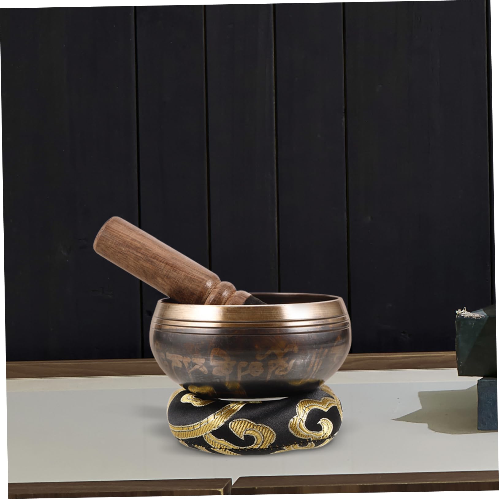 FRCOLOR Kupferklangschale Yoga Klangschale Meditationsset mit Holzklöppel und Kissen tibetische für Meditation und Dekoration im Wohnraum