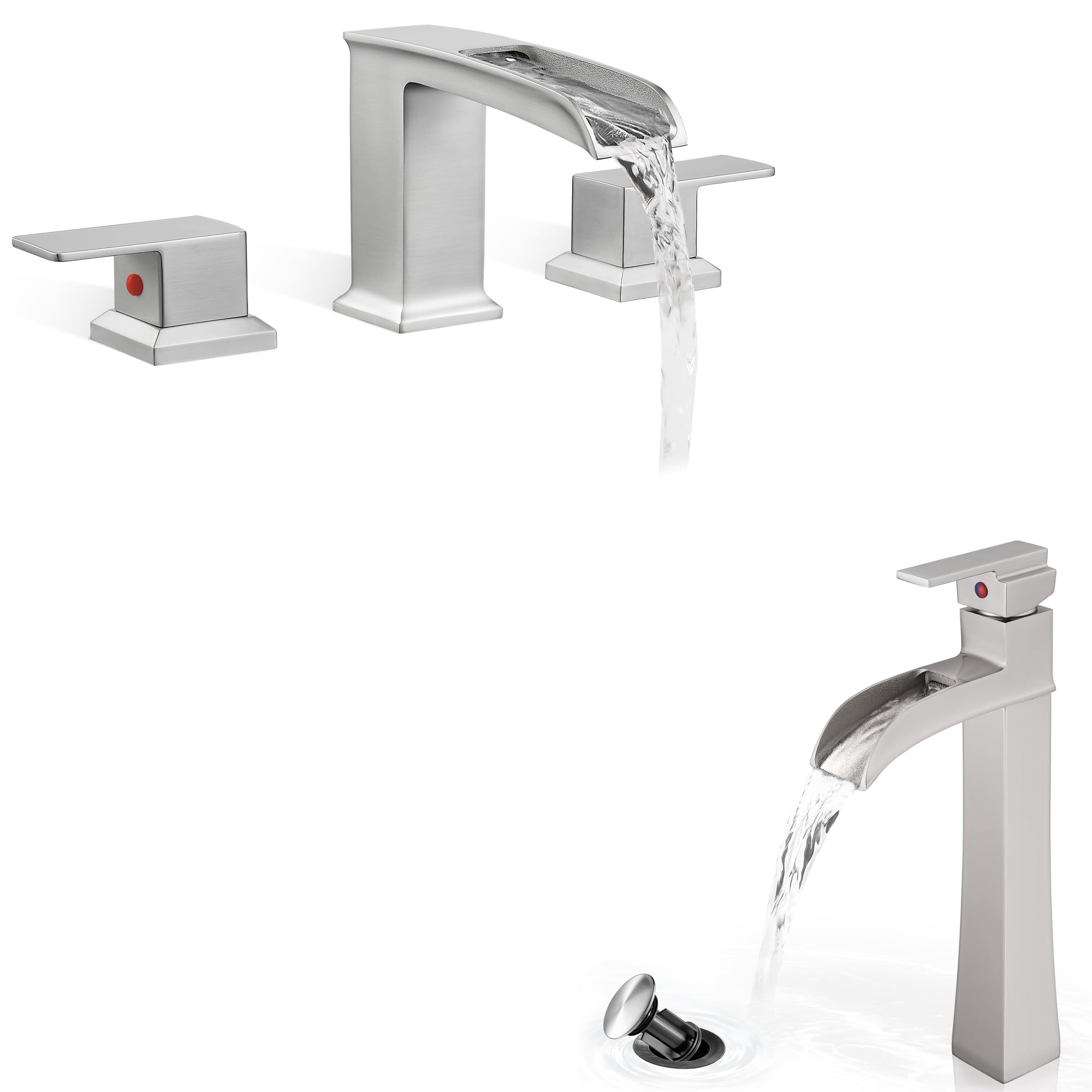 Hcfyauis 2 Handle Roman Tub Faucet Brushed Nickel Matte, 6-16 Inch Widespread Tub Faucets, High Flow Deck Mount Faucet For Bathtub,Bathroom Vessel Sink Faucet, Bathroom Faucet 1 Hole Waterfall 1 Handle