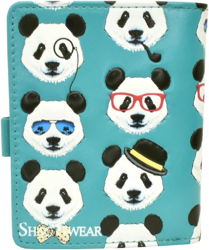 Shag Wear Women's PU Vegan Leather Colorful Slim Trendy Small Bifold Wallet with 4 Credit Card Slots, 1 Zippered Coin Pocket, and Clear ID Window (Panda Repeat, Teal) - Image 5
