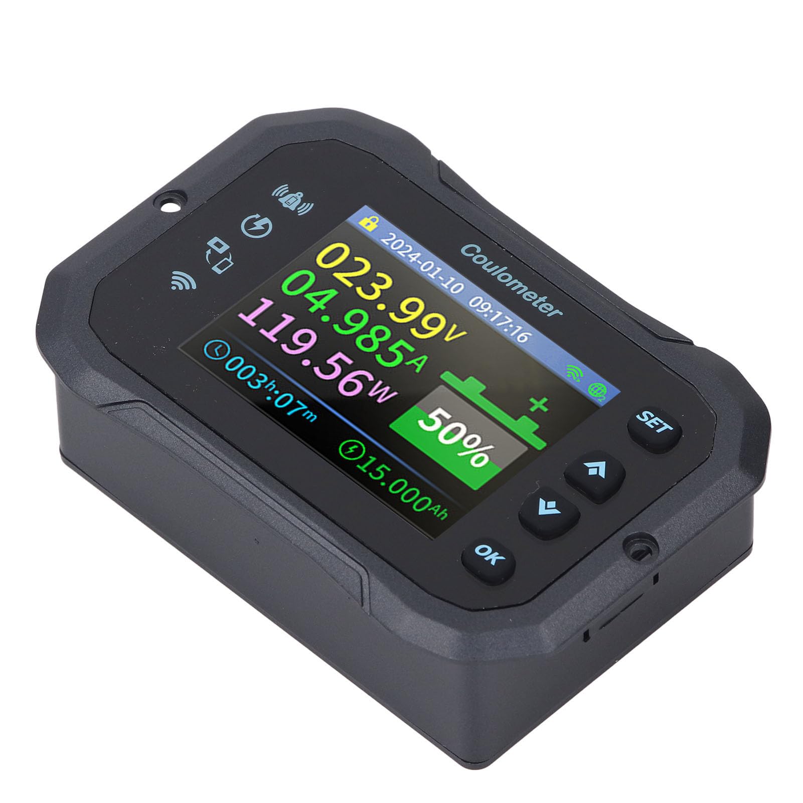 Fafeicy WiFi Bluetooth Monitor Baterii 10-100 V 400 A Coulomb Miernik Napięcia Prądu Wskaźnik Pojemności Pilot do Samochodu Kempingowego z Brzęczykiem i klawiaturą silikonową