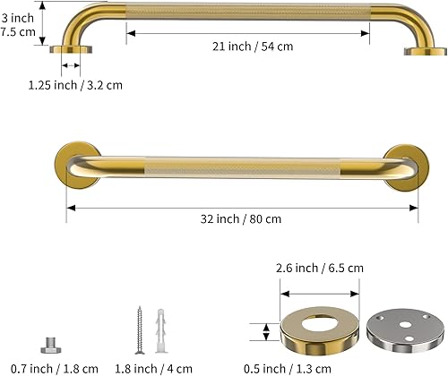 Miniatura 9 de Barra de agarre para ducha blanca con agarre moleteado antideslizante de 36 pulgadas, barras de apoyo para discapacitados de baño de acero