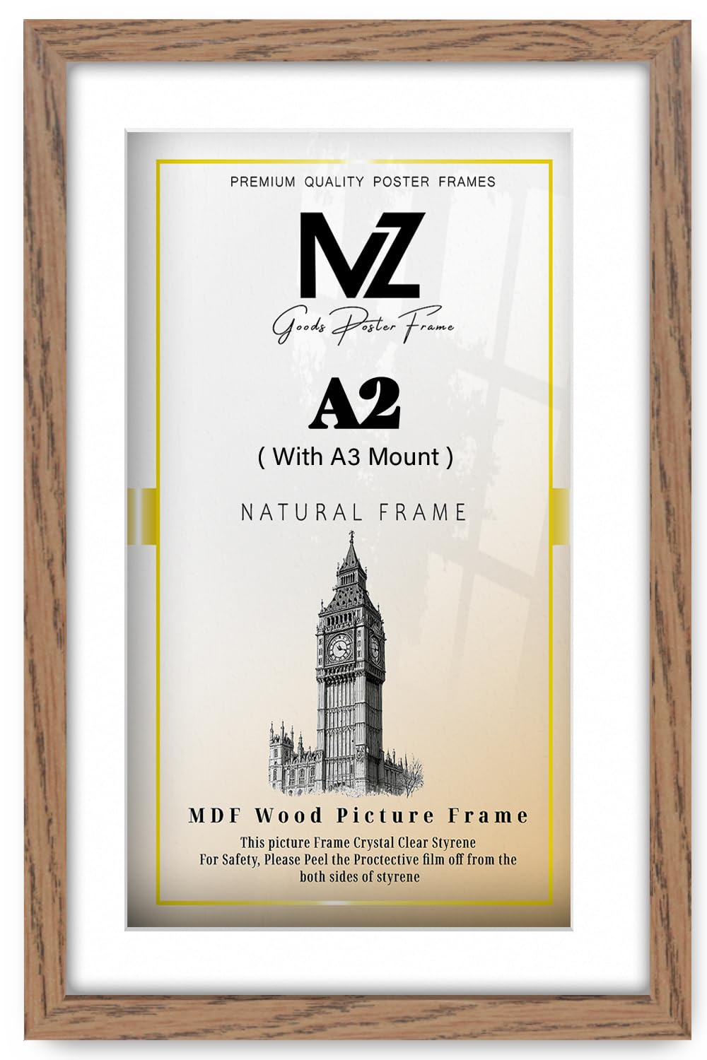 MZ GOODS | MDF Artistic Gallery Frame A2 (41.90 x 59.40 cm) with A3-(29.70 x 41.90 cm) White Mount Engineered Wood | 16" x 23" Painting, Award, Certificate Frame [ Dark Oak ]