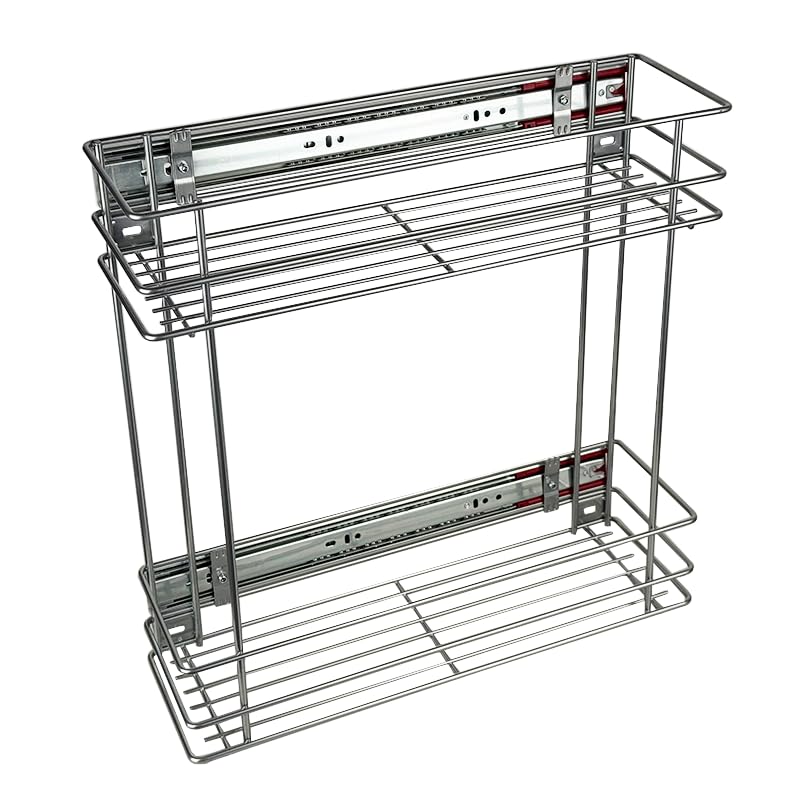 STOLMET Rangement De Cuisine Panier Coulissant À Deux Niveaux Avec Fermeture Amortie Fixation Latérale Universelle, Coulissant pour Armoire 20 cm (Largeur du...