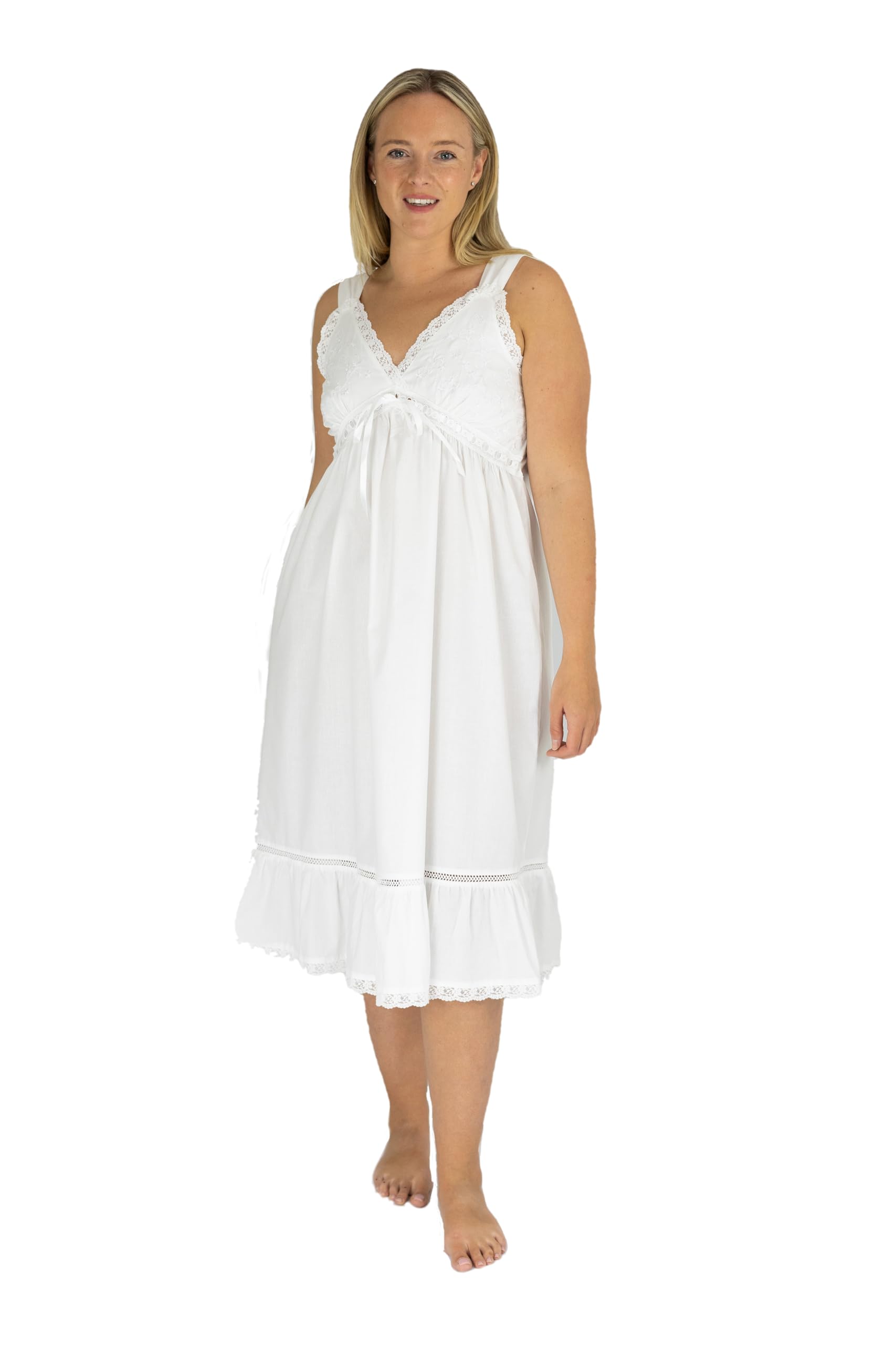 Lunn Antiques Women's White Cotton Sleevless Nightdress Megan