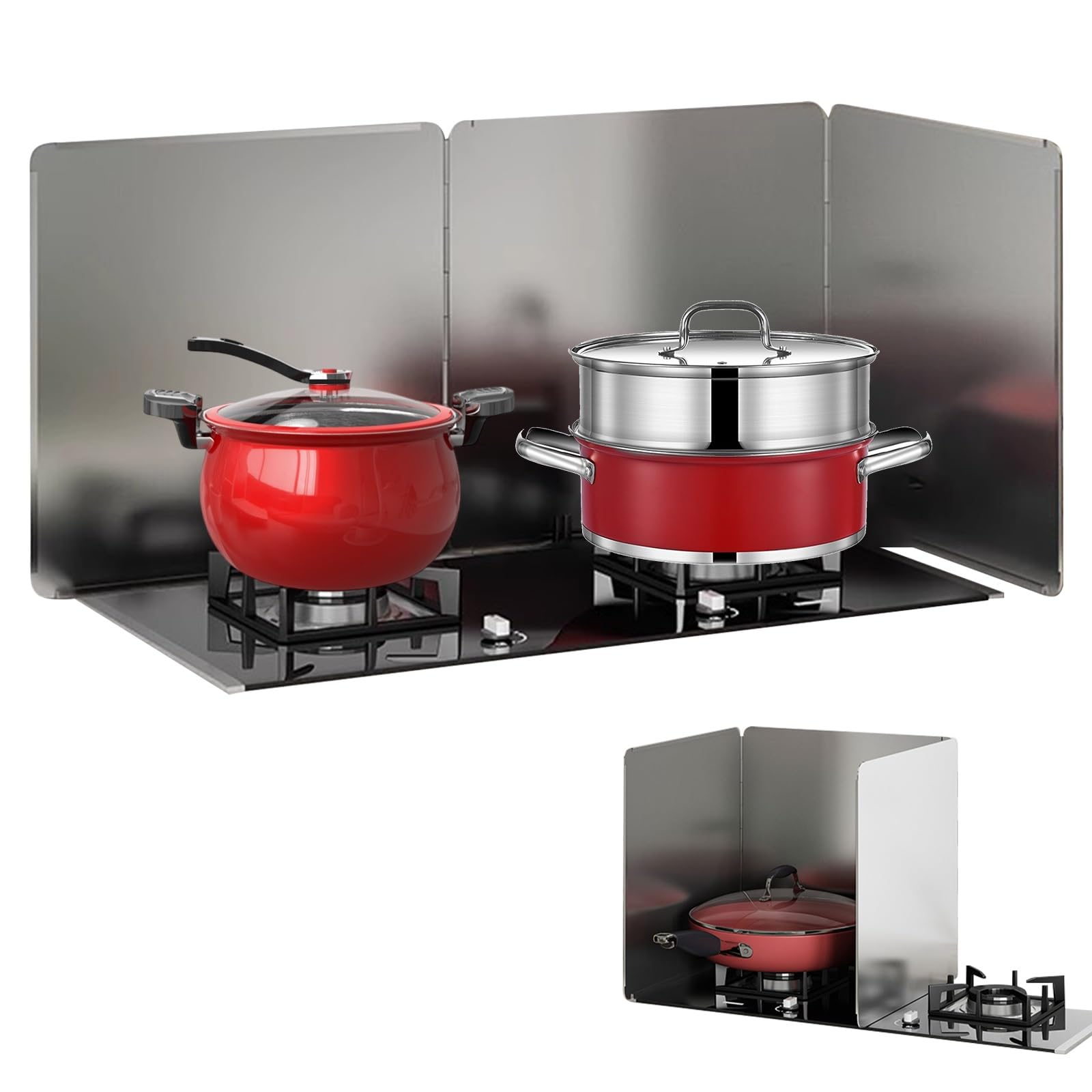 AFQBOEQXY Splatter Guard Splash Back, Stove Splatter Guard For Cooking Foldable Stainless Steel Pack Of 2 Silver Multiple Sizes(40x40x40cm)