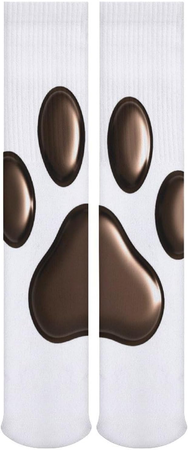 5-Pack Knee High Socks, 15.7 Inch Breathable Casual Socks Pawprint Stockings for Men Women