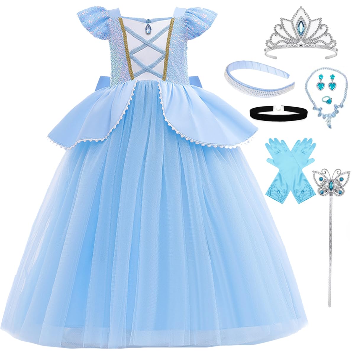 iTVTi Princess Cinderella Costume for Girls Kids Cosplay Dress Carnival Halloween Party Outfit