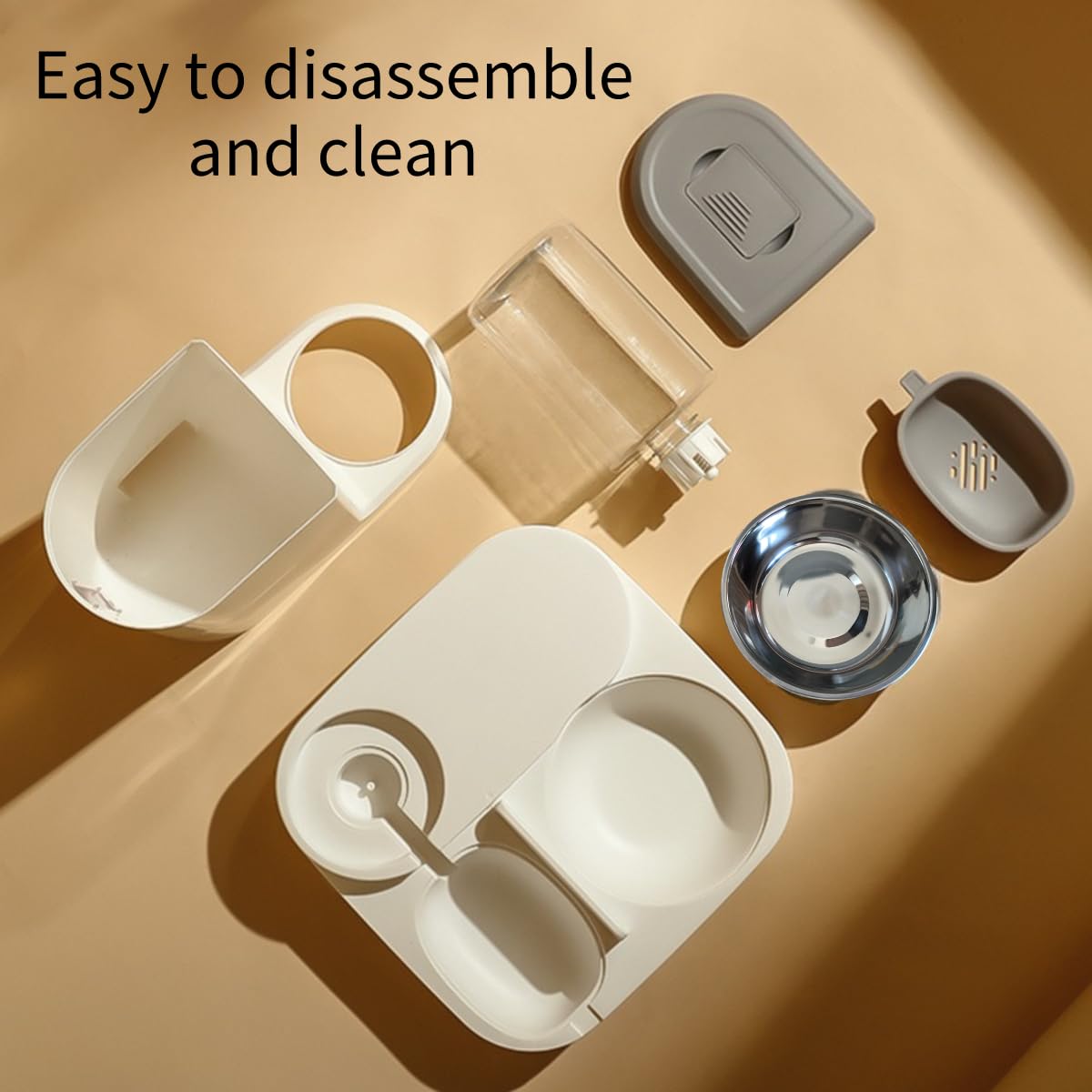 Dispenser automatico per cibo e acqua per gatti (2,2L + 1L) - Combinazione 2 in 1 con ciotola in acciaio inossidabile - Igienico e pratico