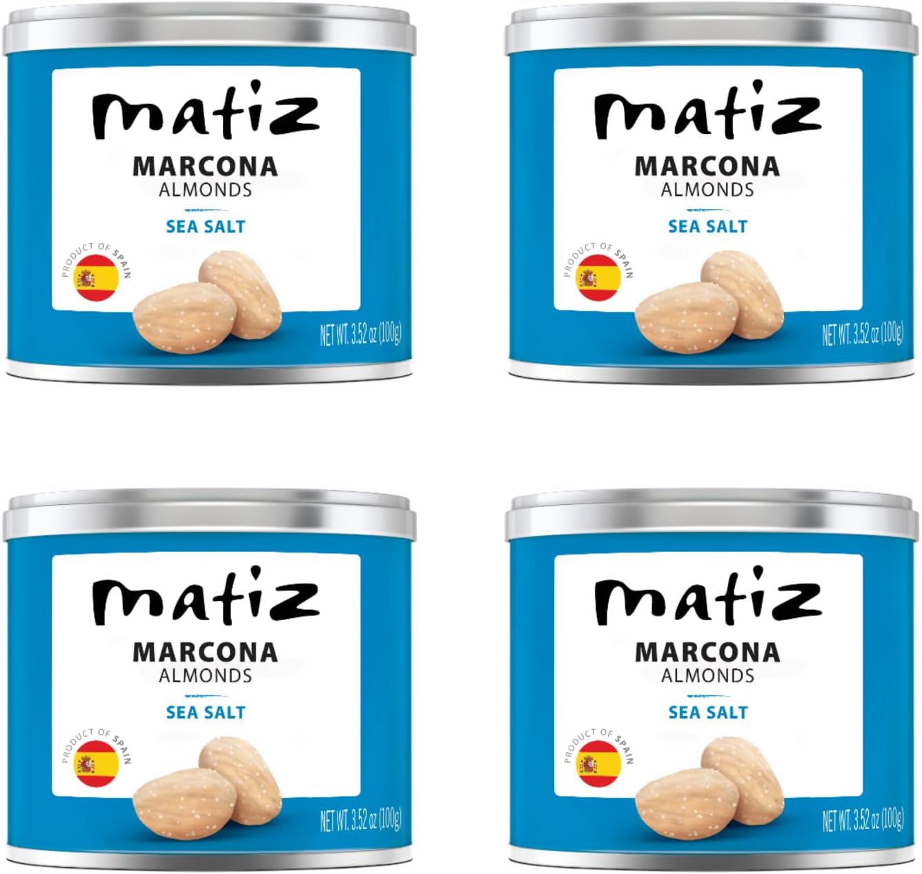 Matiz Marcona Almonds with Sea Salt | Spanish | Natural | Artisanal | 4 x 100g | (4 Pack - 400g, Marcona Sea Salt)