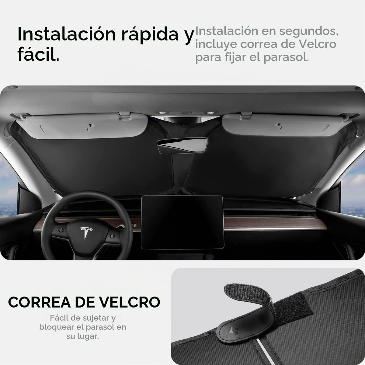 Spigen Tesla Y (~2026 Juniper) y Model 3 (~2026 Highland) CryoShade Parasol para Parabrisas Delantero, Protección de Doble Capa contra los Rayos UV y el Calor, diseñado para Accesorios Tesla
