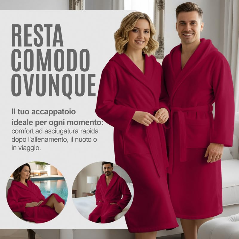 NARCISO - Accappatoio Uomo Donna Microfibra Economico con Tasche Cappuccio e Cintura, Ideale per Casa, Viaggio, Palestra, Tessuto Morbido e Comodo, Taglie dalla S alla XXL