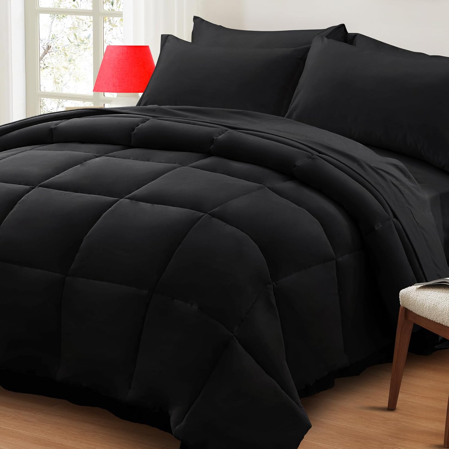 Amazon.com: Zzlpp Black King Comforter Set - 7 Pieces Bed in a Bag King ...