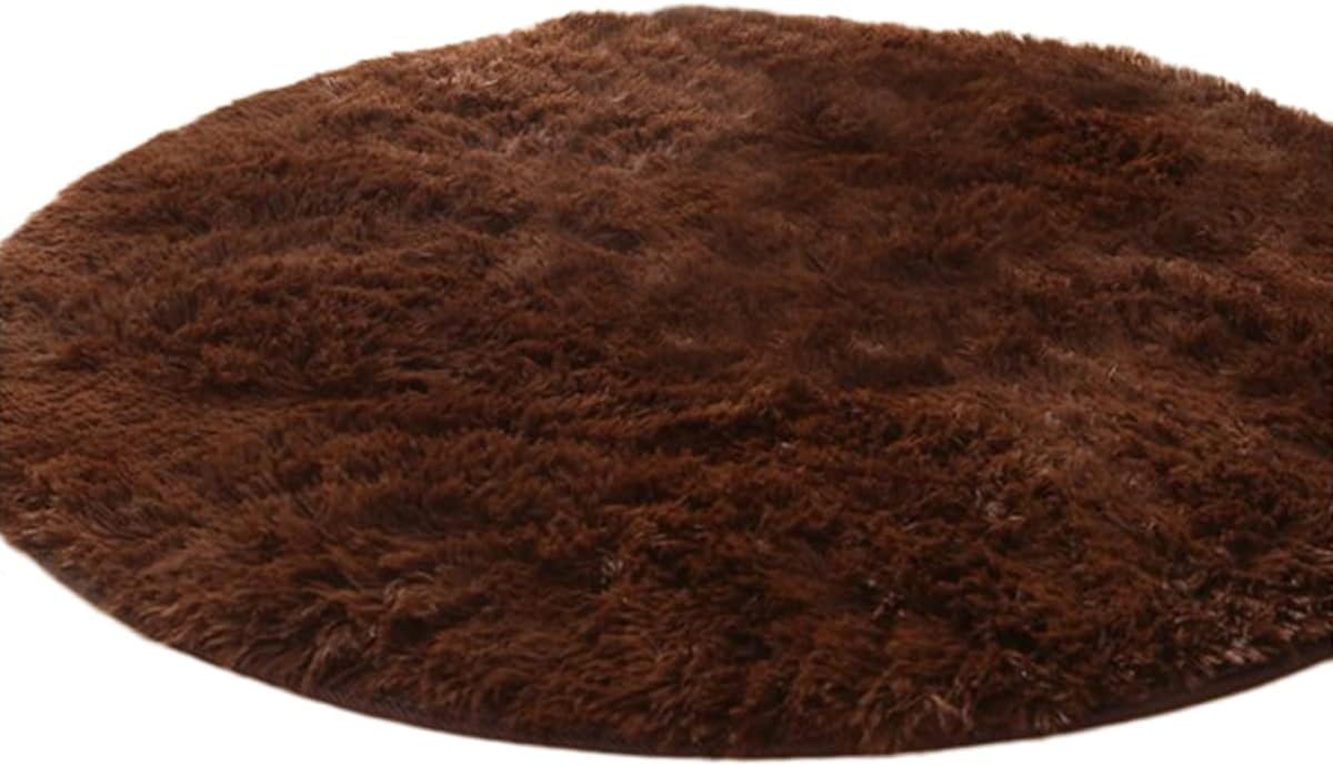 Soft Warm Round Rug Kid Room Thick Plush Carpets for Living Room Bedroom Home Decor, Brown, 120x120cm