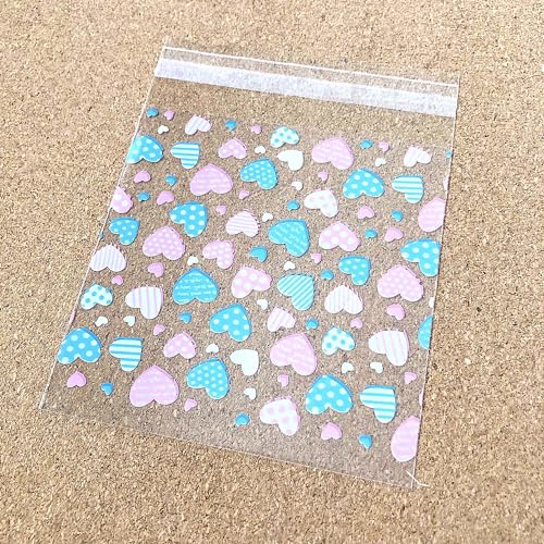 Creve Cell バレンタイン ホワイトデー ハートデザイン ラッピング袋 ギフトバッグ opp袋 チョコレート袋 キャンディバッグ お菓子袋 13×10cm (カラフルハート1種 50枚セット)