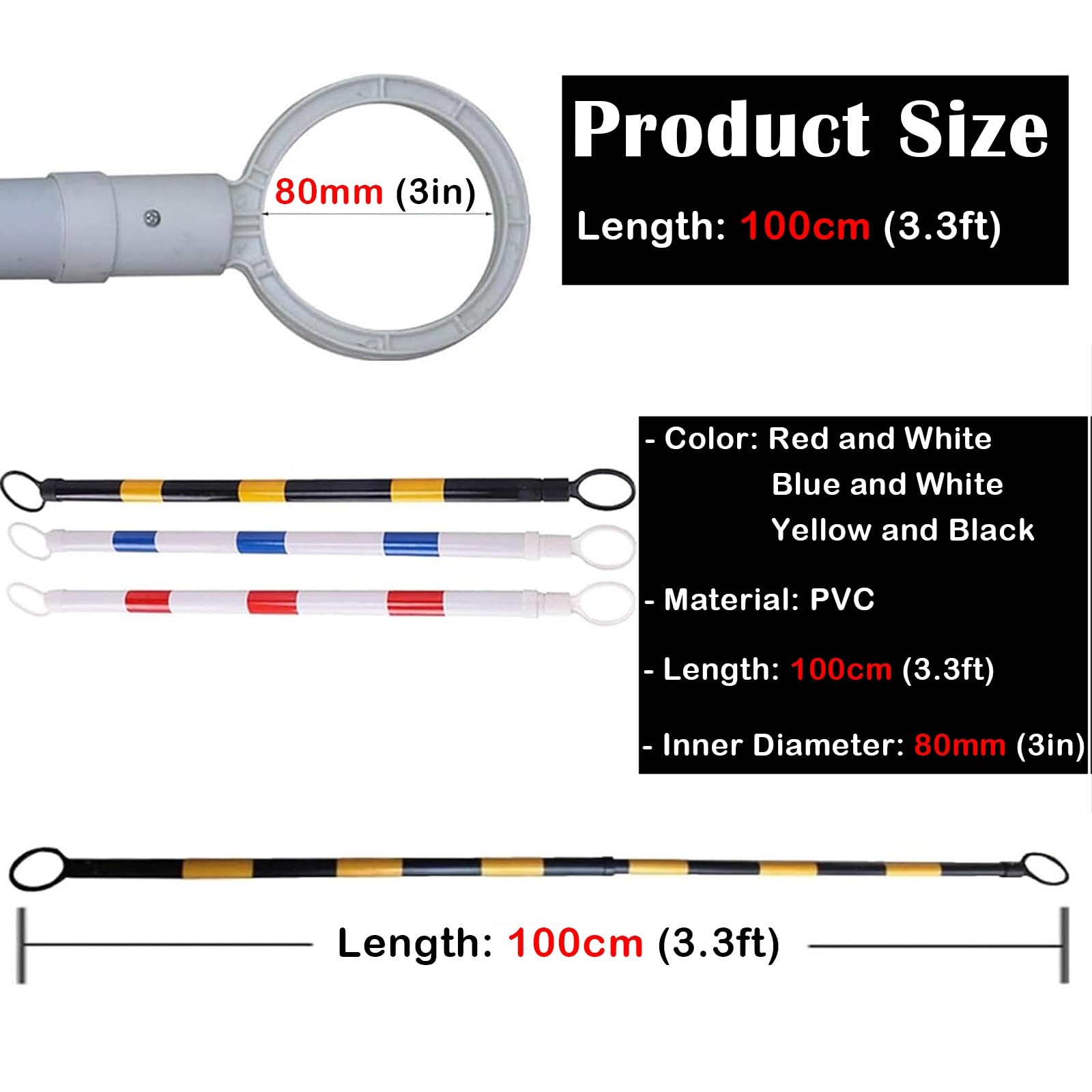barra para conos de tráfico Barra Reflectante De Cono De Seguridad Para El Tráfico, Postes De Demarcación Flexibles Azules Y Blancos Con Anillos, Barrera De Cono De(4PCS)