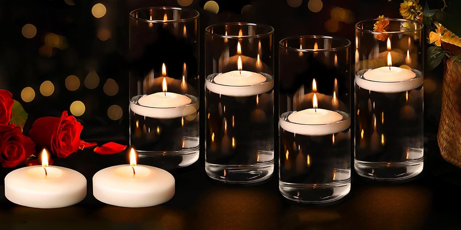 108 Pack 3inch White Floating Candles,8-9 Hours Burning Floating Candles for Centerpieces, Water Candles for Cylinder Vases, Wedding,Party,Pool