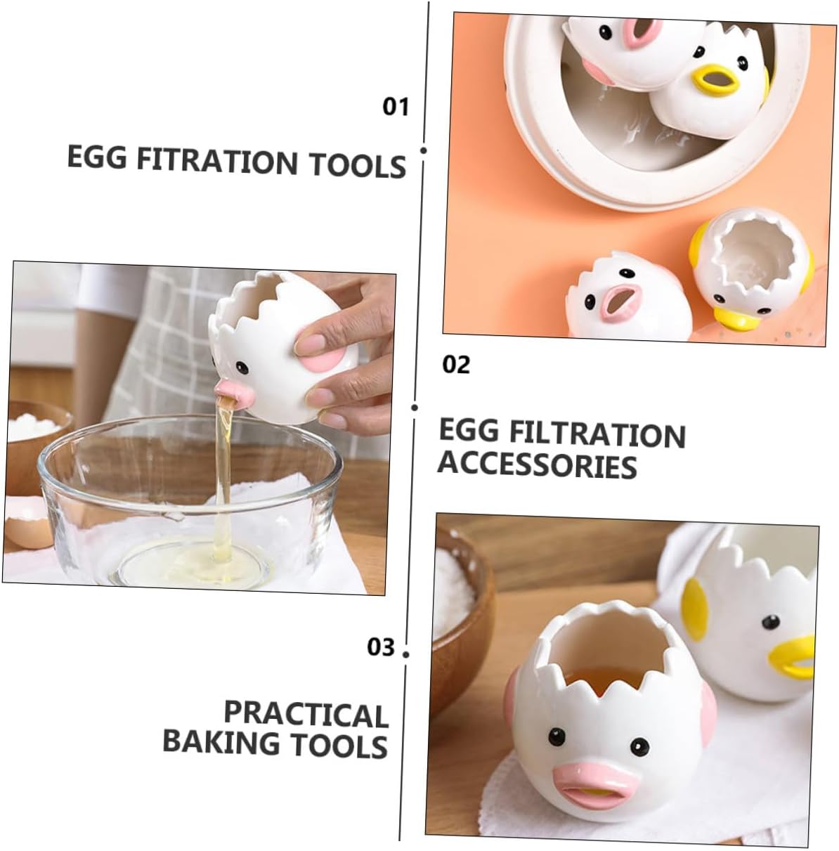 TIDTALEO Wear-resistant Ceramic Egg Separator with Oval Chicken Mouth Creative Household Egg Filter Low Water Absorption Kitchen Cooking Tool