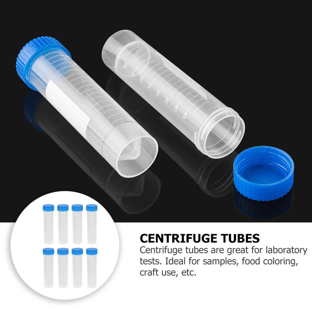 Tubes centrifuger 50 pcs 50 ML avec échelle Tubes Coniques Plastique avec Bouchons vis Bleus Tubes d'échantillon pour Laboratoire d'expérimentation Scientifique Transparent
