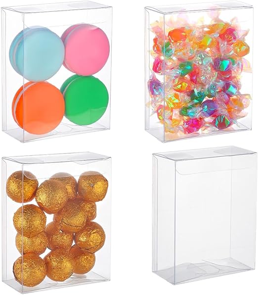 BENECREAT 30PCS 10.8x8.5x4cm Clear Wedding Favor Boxes with Protective Film, PVC Rectangle Transparent Gift Boxes for Candy Chocolate Birthday Party Gift Wrapping main image 0