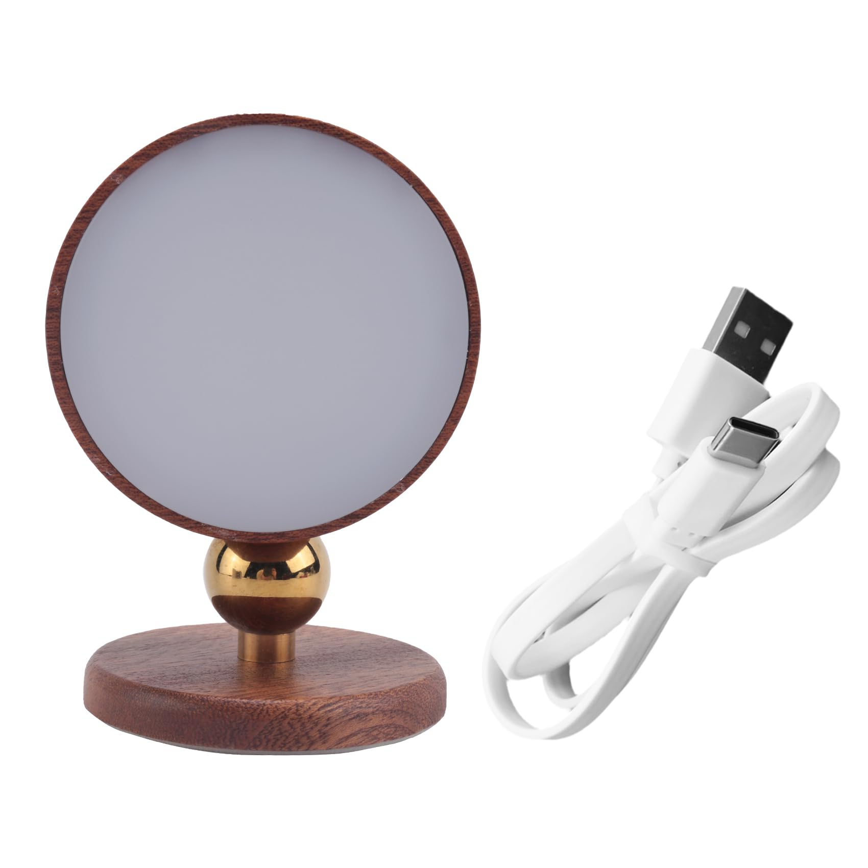 qimoi 1 Set with Port 360 Rotate Rechargeable Bedside Lamp Stepless Bedside Lamp Dark Wood Grain