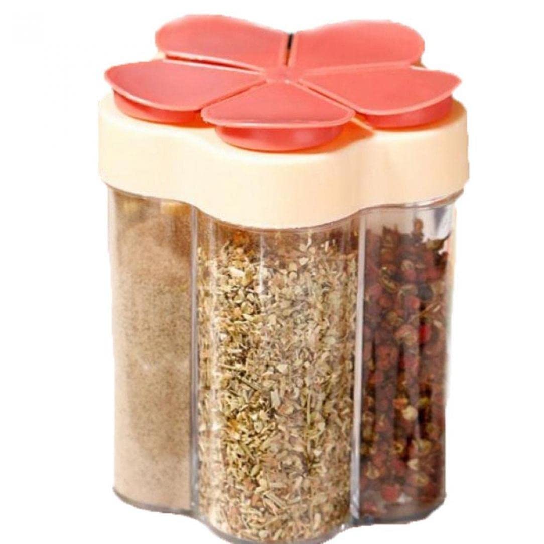 Vepoty Red Plastic Salt And Pepper Shaker Spice Dispenser 5 Compartment Seasoning Jar Travel Spice Containers With Lids For Cooking
