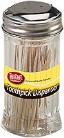 Tablecraft Glass Toothpick Dispenser with Picks - Hygienic Perforated Stainless Steel Top, Dishwasher Safe