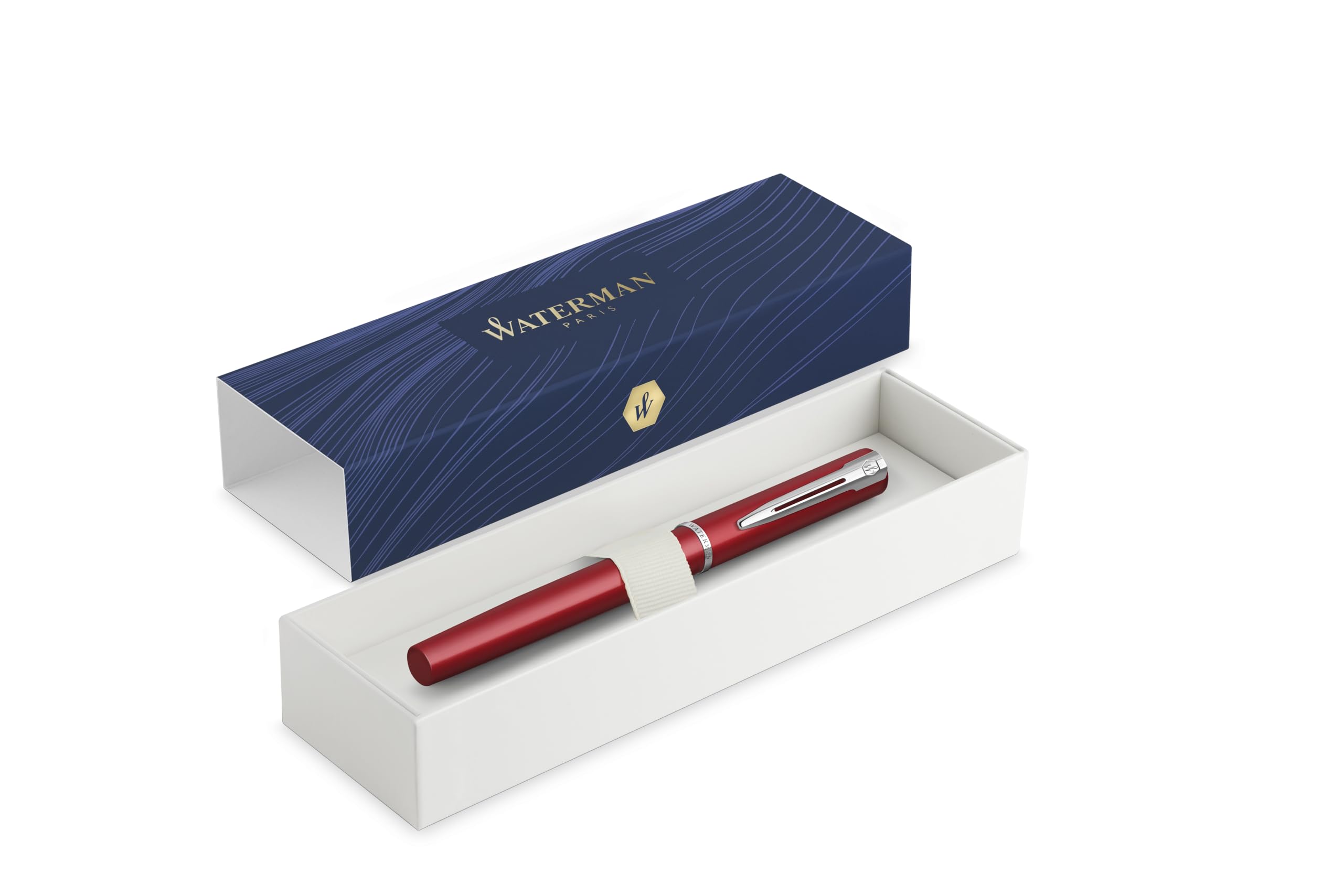 Waterman Penna stilografica Allure Premium in metallo | Lacca rossa con finiture cromate | Pennino fine | Inchiostro nero | Confezione regalo