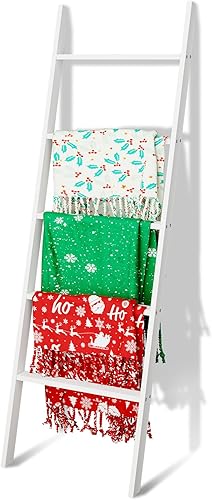 Miniatura 9 de Escalera de madera para manta de 6 niveles, 5.7 pies (66.5 pulgadas), soporte para toallas y mantas, escalera decorativa, fácil montaje, estante