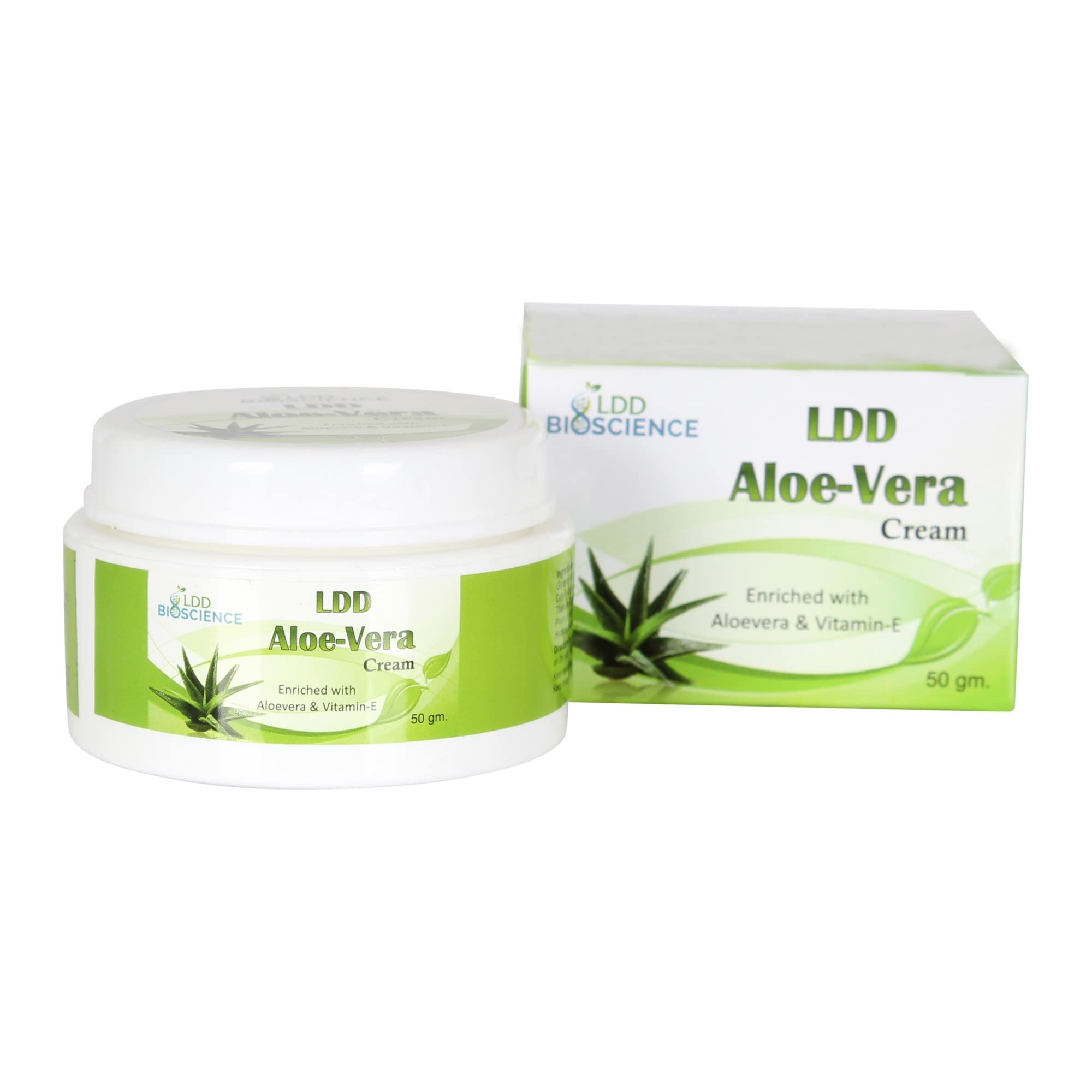 LDD BIOSCIENCE Aloe Vera Face Cream | Enriched with Natural & Organic Aloe Vera And Vitamin E | Paraben & Sulphate Free Vegan Aloe Vera Cream | For All Skin Types | 50 Gram Pack of 1