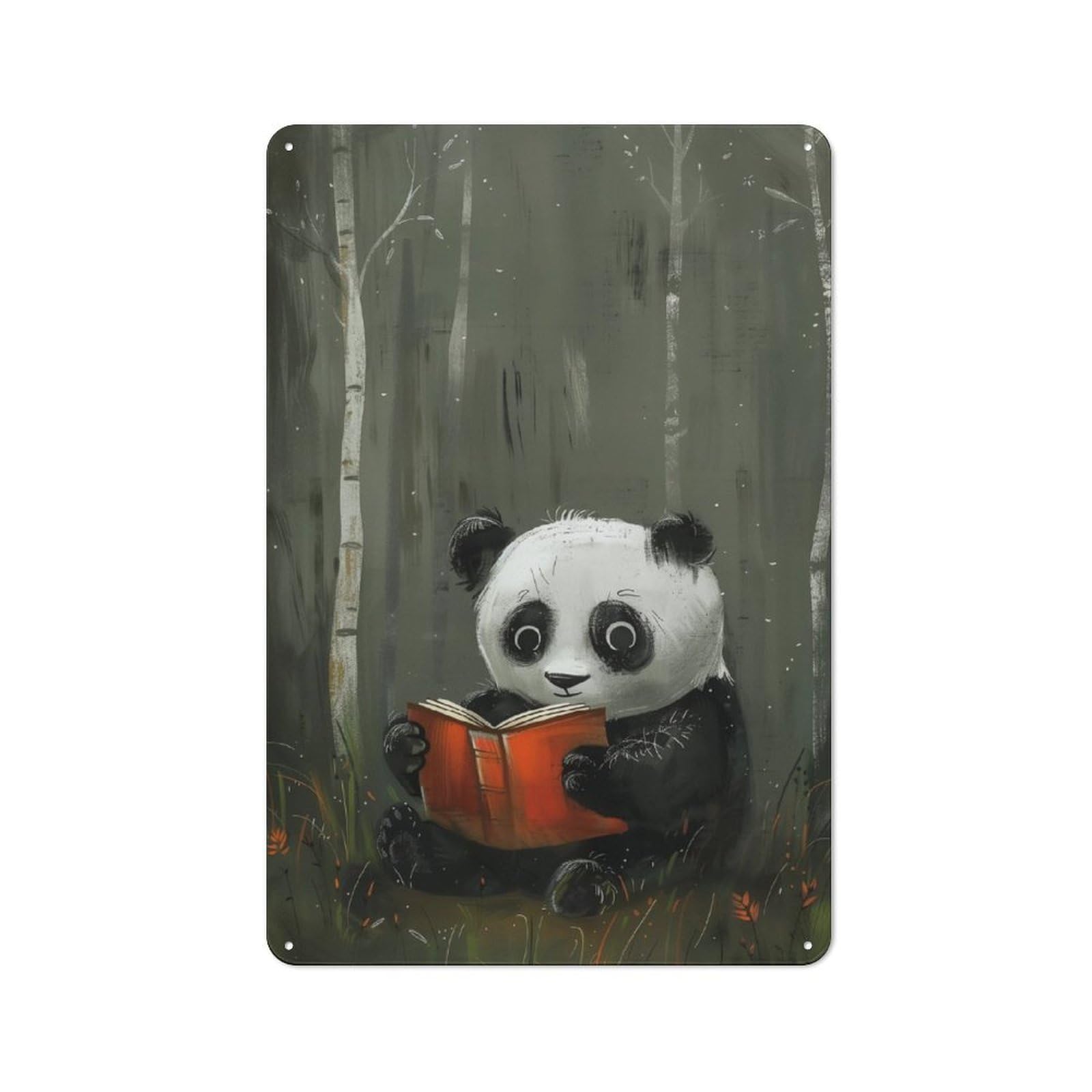 Junmoney Panda Reading In Forest Classic Kitchen Metal Sign 30X20cm Featuring Cafe Wall Decor For Restaurant, Kitchen, Counter Or Breakfast Nook