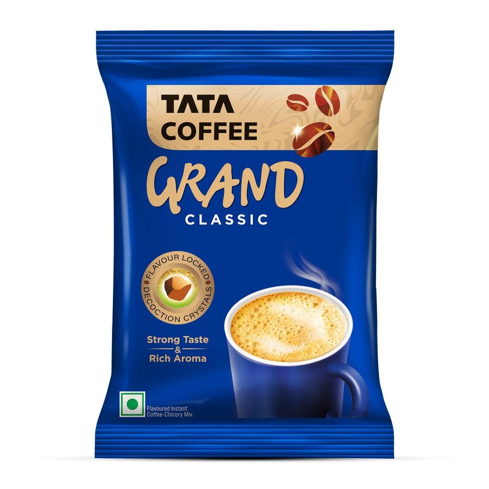 Tata Classic Instant Coffee, 50g Pouch, Chicory Mix With Strong Taste & Rich Aroma, With Flavour Locked Decoction Crystals