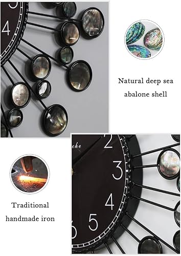 Miniatura 4 de Reloj de pared Sea Shell Wall Clock for Living Room Decor Metal 22.8 Inch Modern Black Battery Operated Silent Non Ticking Round Wall Clock for