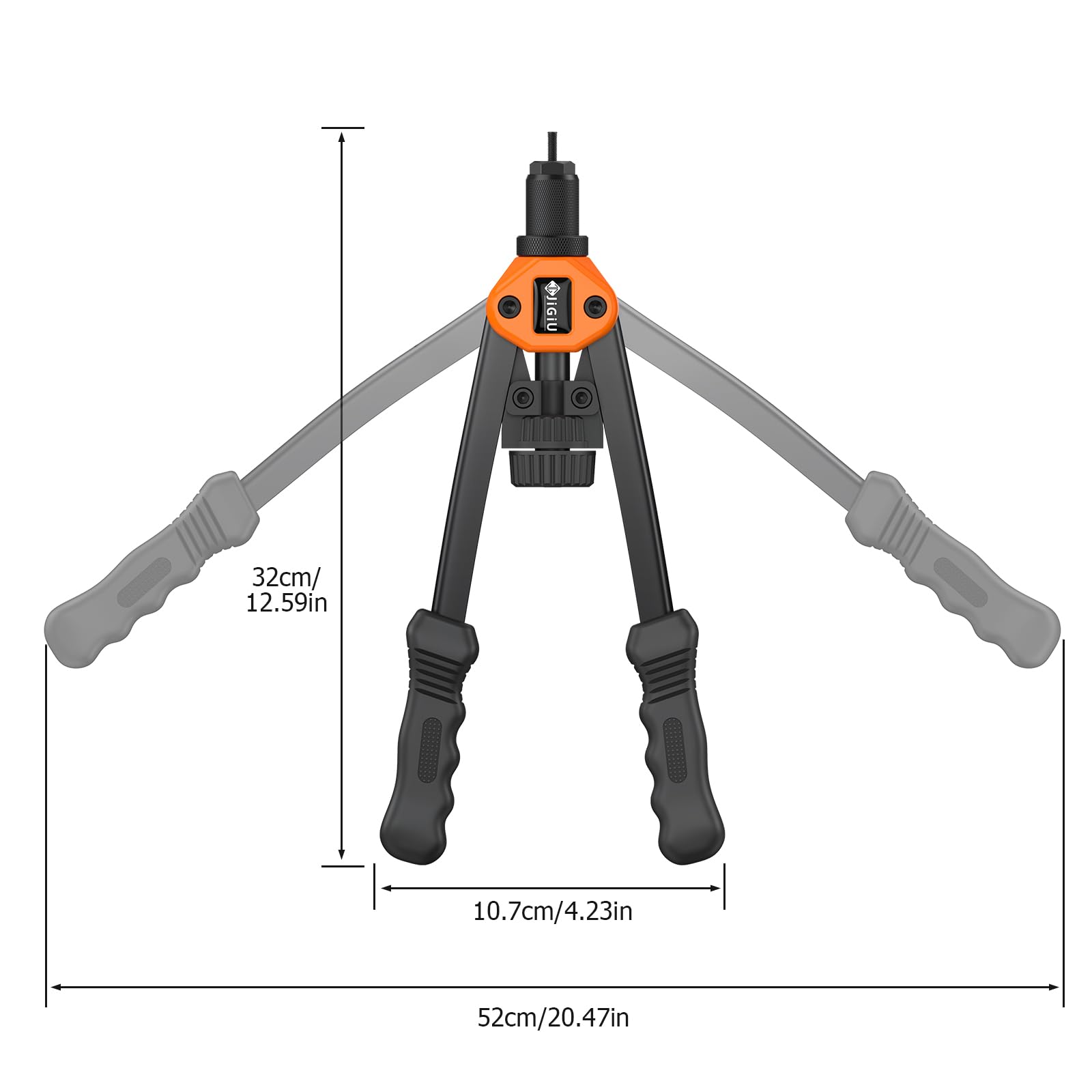 JiGiU Rivettatrice Professionale 2 in 1 per Inserti Filettati-7pz Mandrini Metrici 110 Dadi 5 Diverse Misure Doppio Manico di Rivettatrici-50 pz Rivetti per Lavori Edili-Nero Arancione