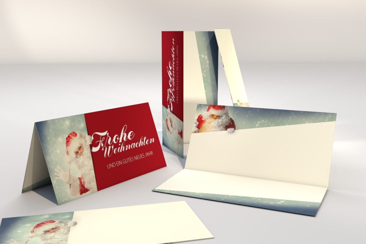 Weihnachtskarten Set | DerWeihnachtsmann| 100 Motivpapier DIN LANG | 100 Briefumschläge | Kuverts OHNE FENSTER im DIN LANG-Format | Karten Set